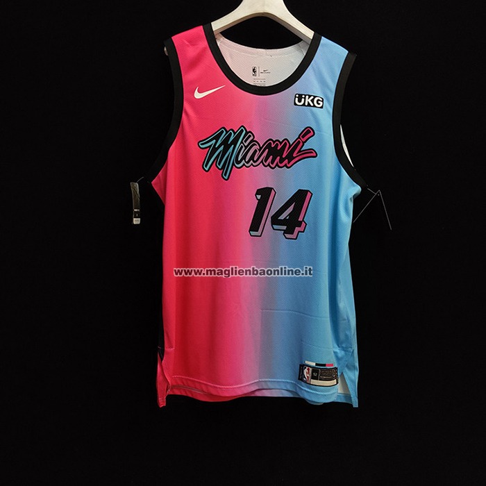 Maglia Miami Heat Tyler Herro NO 14 Citta 2020-21 Autentico Blu Rosa